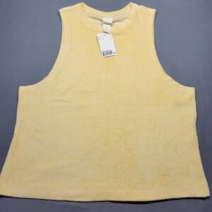 H&M Yellow Retro Terrycloth Tank Crop Classic Round Neck Preppy Top Women Size S